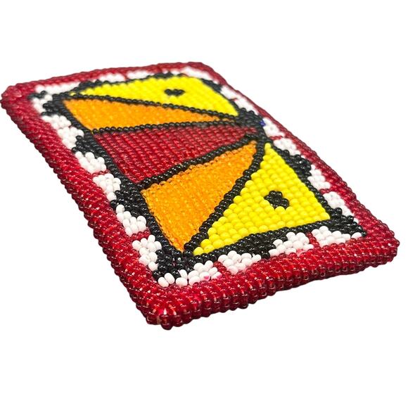 VTG Handmade Native American Beaded Belt Buckle Red Yellow Orange Pow Wow Boho - Picture 3 of 14